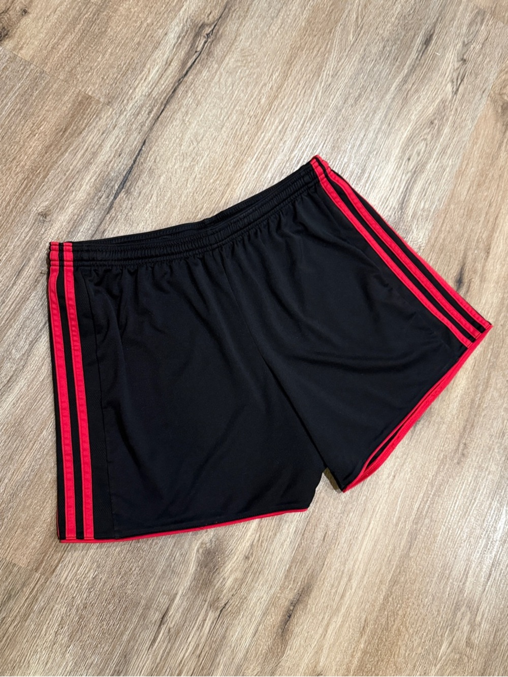 adidas Black Athletic Track Shorts with Red Coral Pink 
Stripes